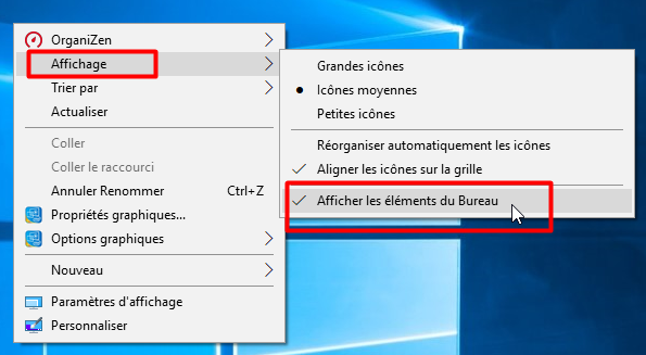 Afficher les éléments sur le Bureau