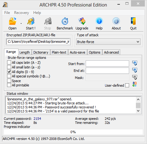 importer le fichier ZIP dans ARCHPR