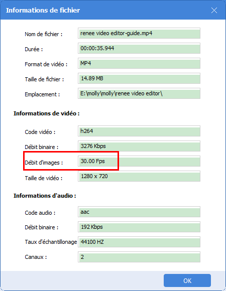 vérifier le débit d'images de la vidéo