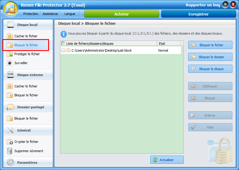 comment verrouiller un disque dur interne avec Renee File Protector