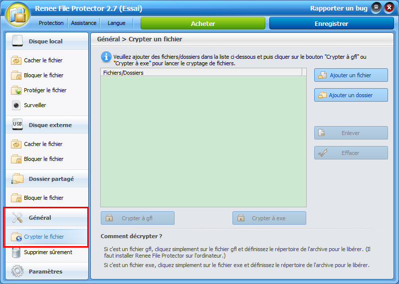 sélectionner la fonction crypter un fichier