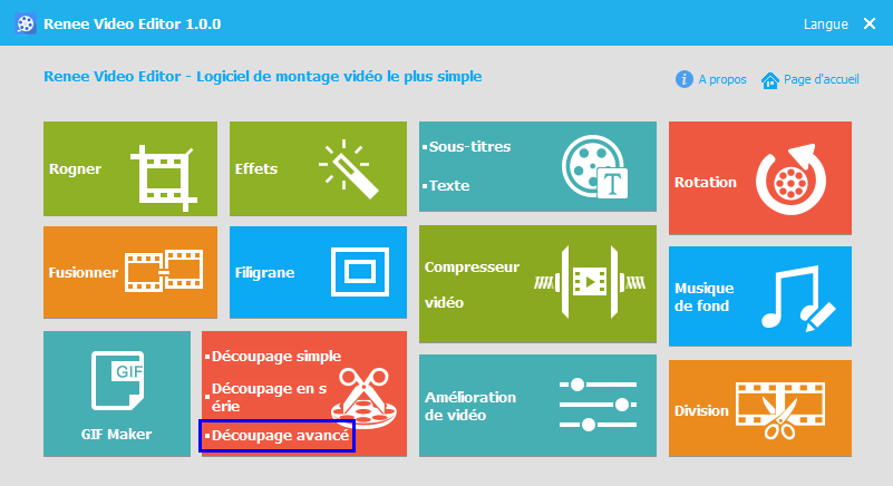 sélectionner la fonction Découpage avancé