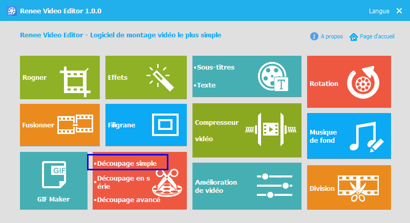 sélectionner la fonction de découpage simple