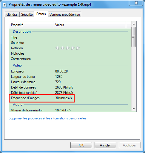 vérifier la fréquence d'images de la vidéo