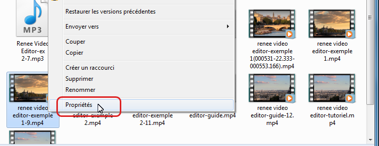 cliquer sur propriétés de la vidéo