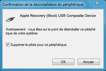 confirmer la désinstallation de l'appareil