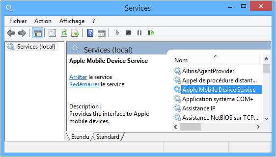 trouver le service Apple Mobile Device