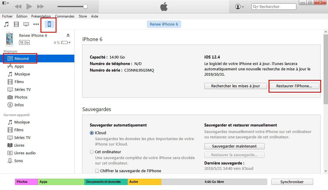 restaurer iPhone avec iTunes