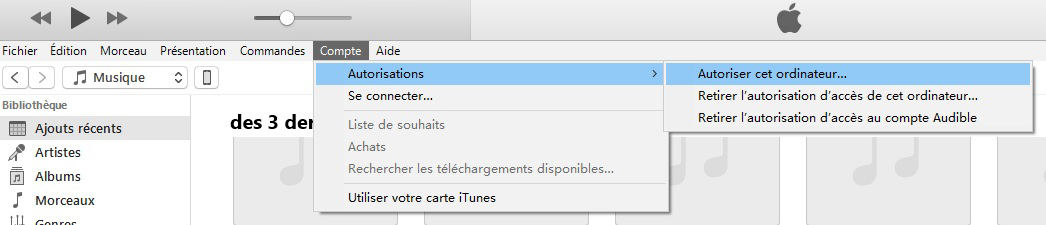 autoriser la connexion de l'ordinateur à iTunes