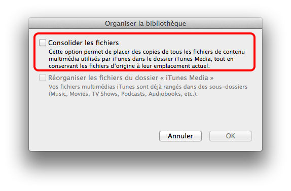consolider la bibliothèque sur iTunes