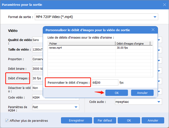 personnaliser le débit d'image en 60fps