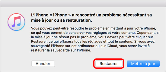 restaurer iPhone sur iTunes