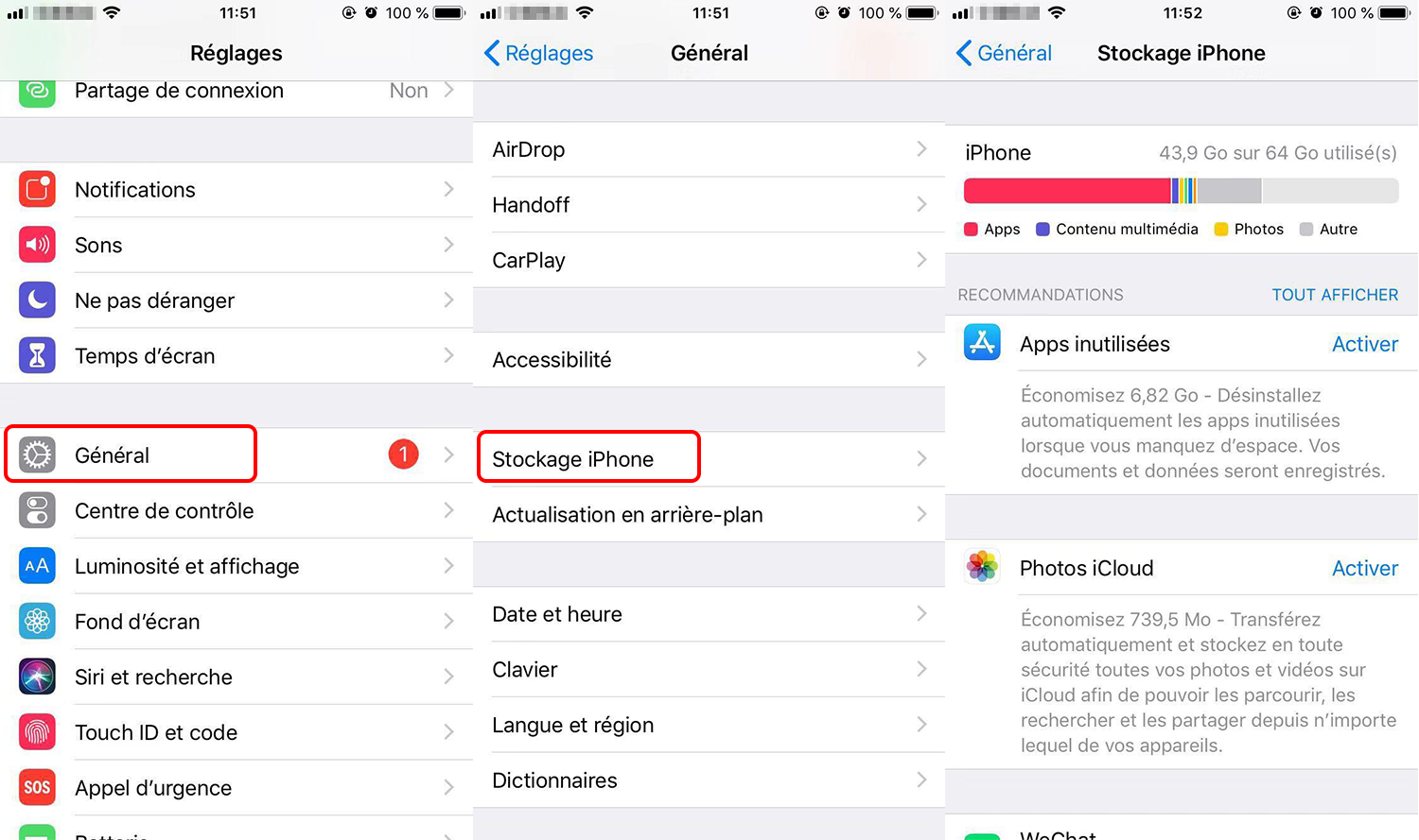 vérifier le stockage sur iPhone