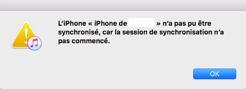 synchronisation d'iTunes échouée