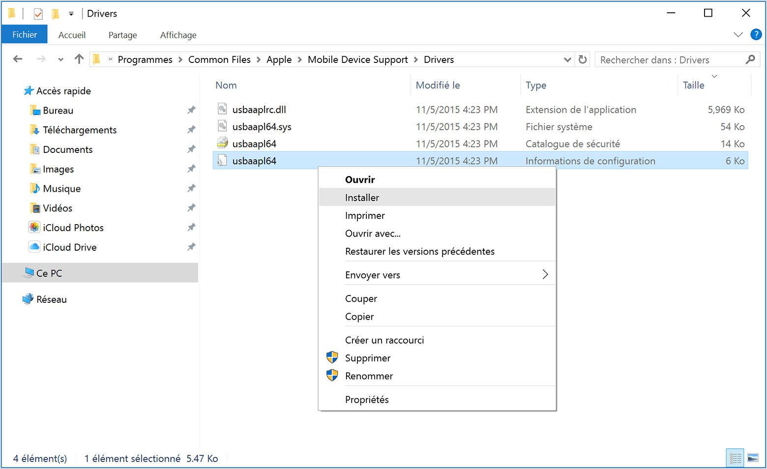installer le fichier usbaapl64