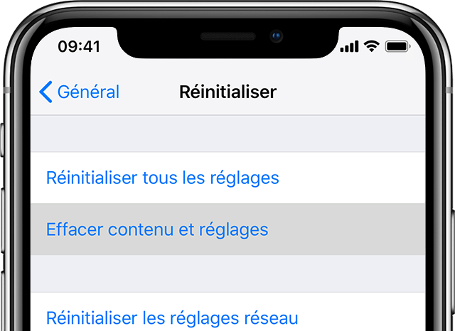 effacer contenu et réglages sur iPhone