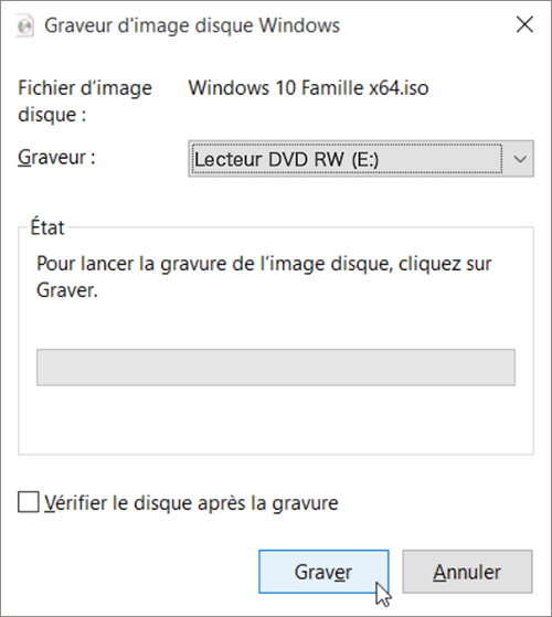 cliquer sur Graver pour lancer le gravure