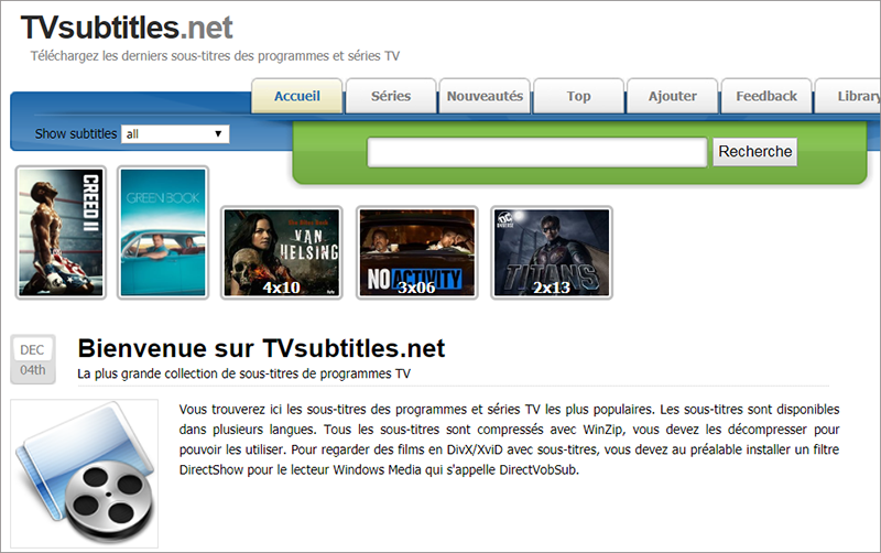 télécharger les sous-titres sur le site TVsubtitles.net