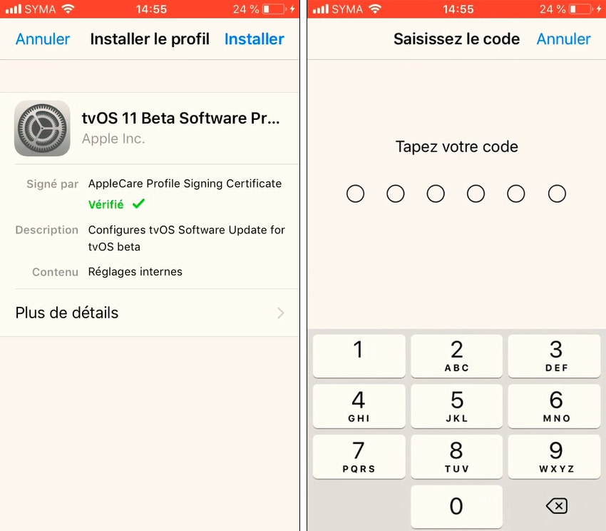 installer le profil de tvOS