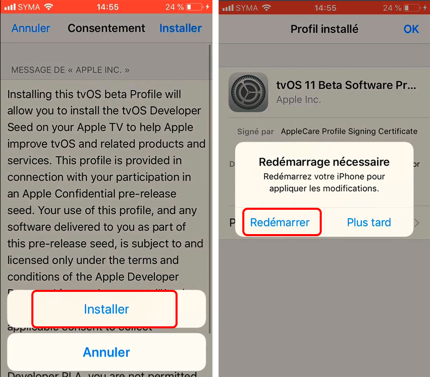 installer le profil de tvOS