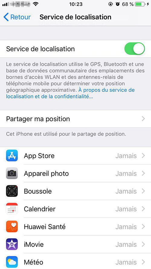 service localisation sur iPhone