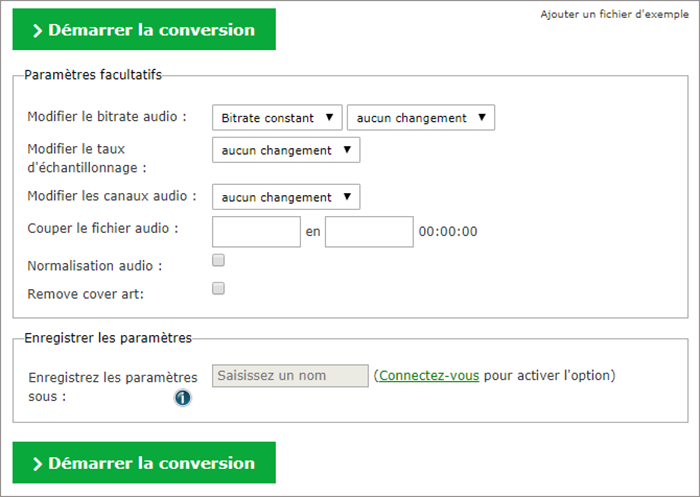 les paramètres de conversion audio 