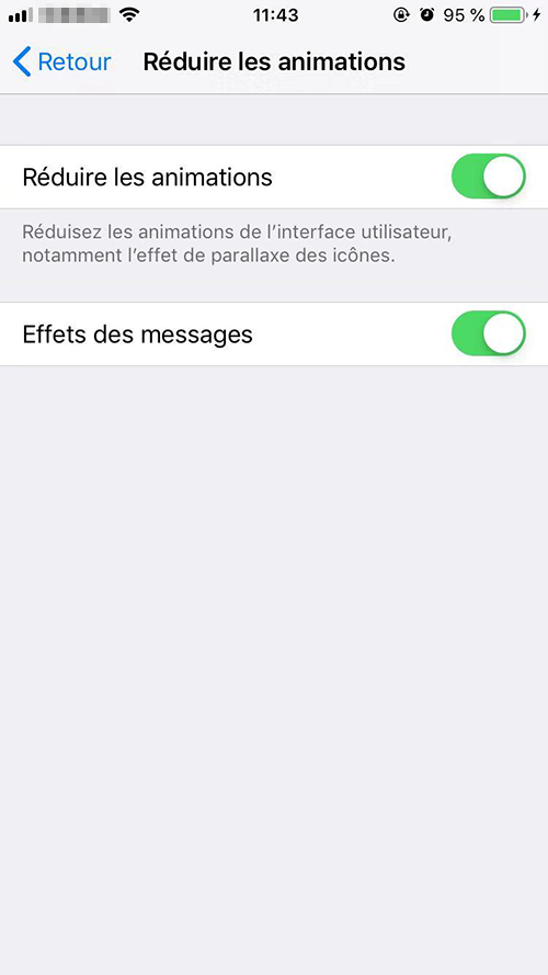 réduire les animations sur iPhone