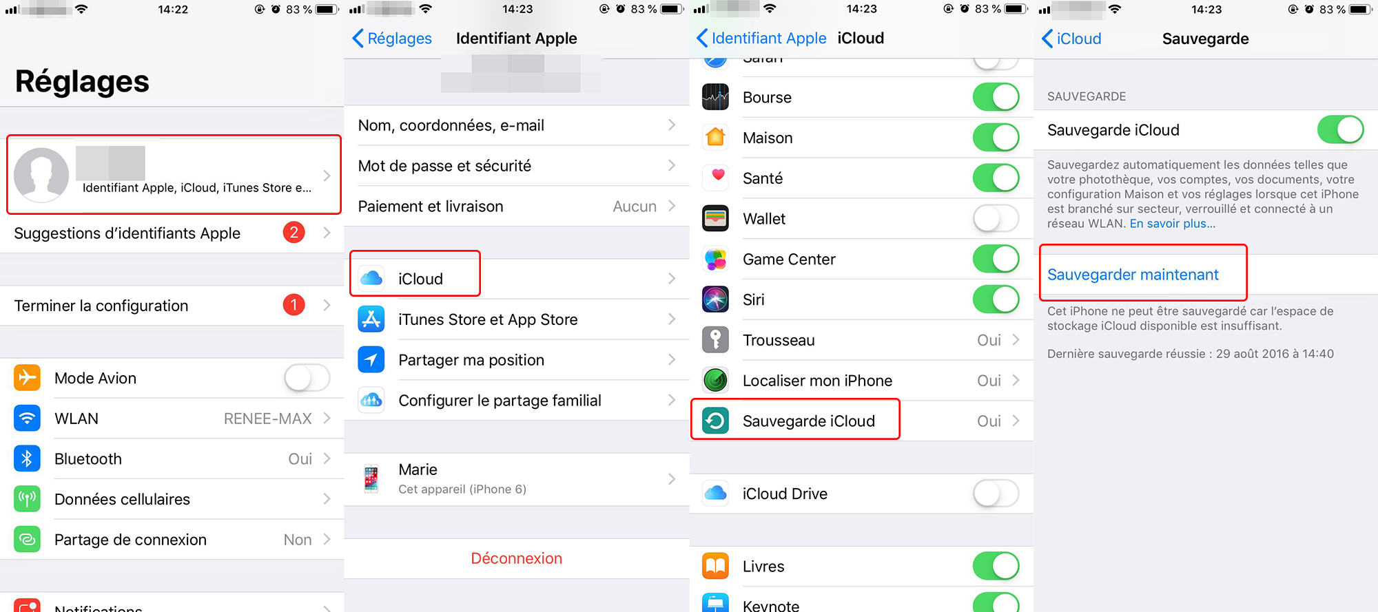 sauvegarder les données sur iCloud