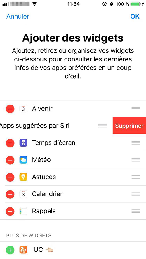 supprimer les widgets sur iPhone