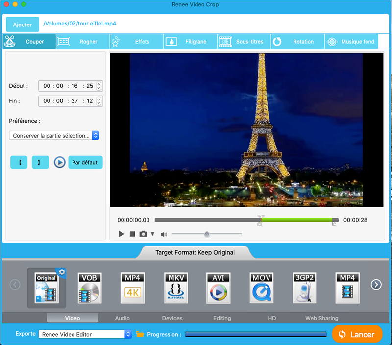 couper la vidéo avec Renee Video Editor sous Mac