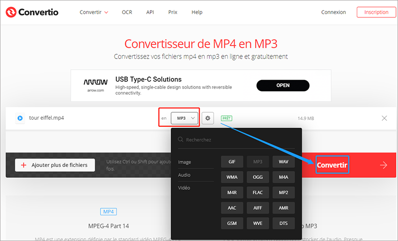 convertir le format de la vidéo avec Convertio