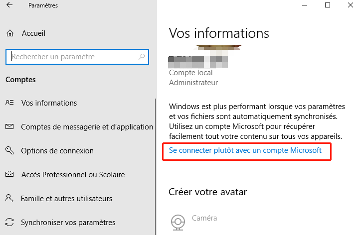 se connecter avec le compte de Microsoft