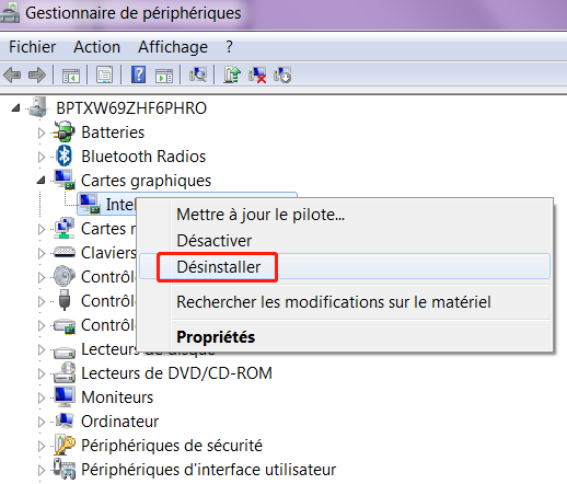 désinstaller la carte graphique