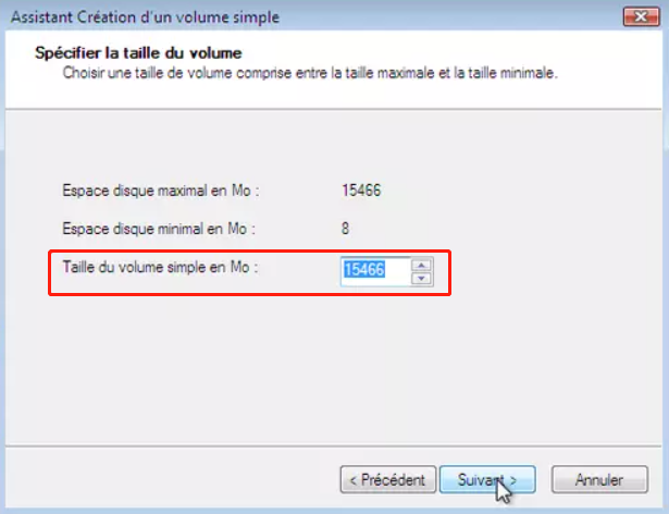 configurer la taille du volume