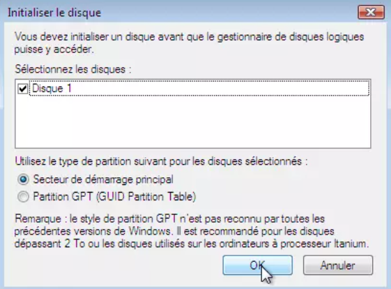 choisir ltype de la partition