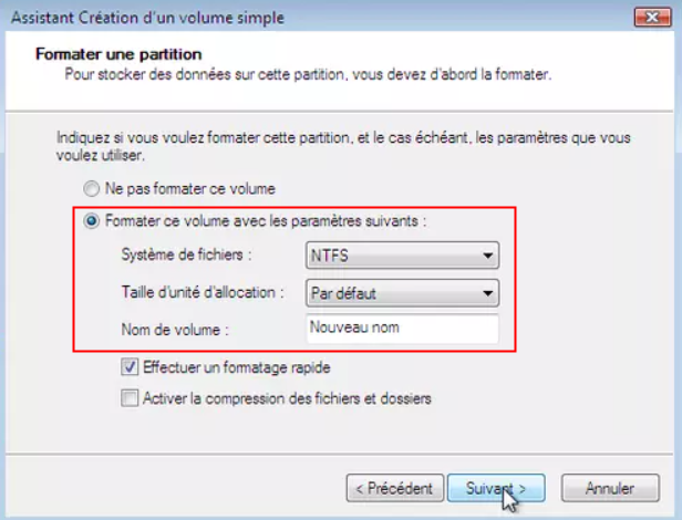 formater une nouvelle partition