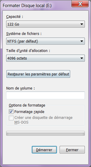 Formater dans Gestion des disques