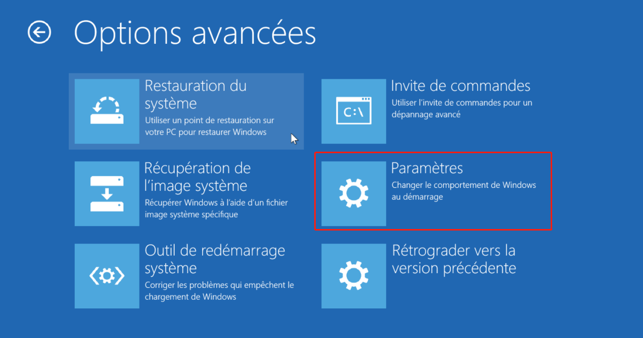 modifier les paramètres de démarrage