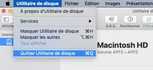 quitter utilitaire de disque sur MacOS