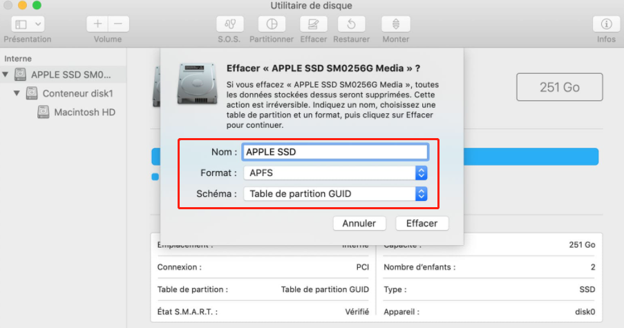commencer à formater le HDD