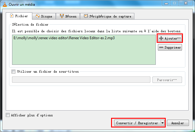 sélectionner le fichier MP3 à convertir