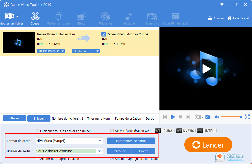 convertir MP3 en MP4 avec Renee Video Editor Pro