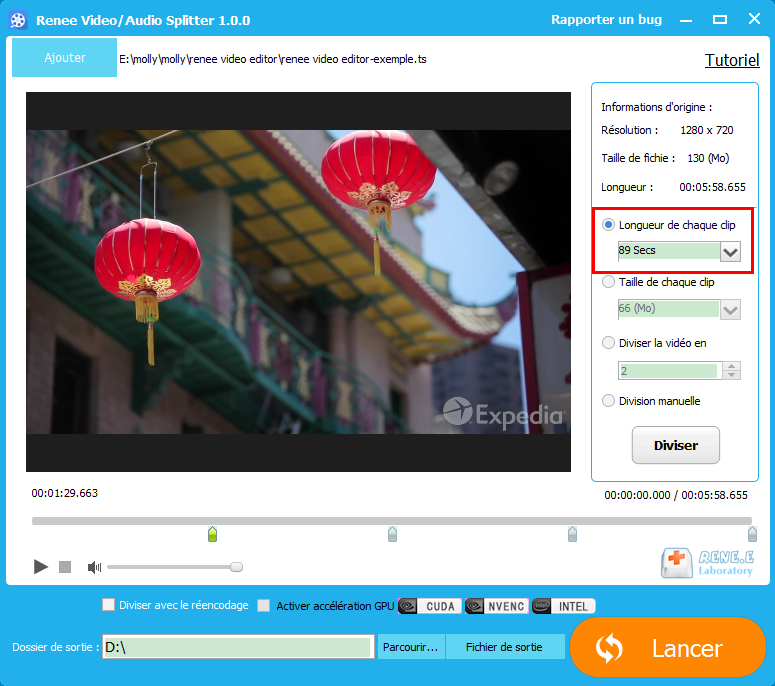 diviser une vidéo en longueur identique avec Renee Video Editor