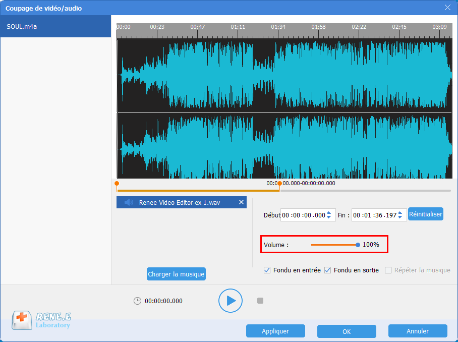 modifier le volume du fichier audio