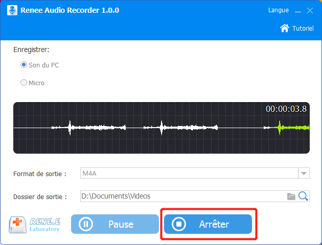 arrêter l'enregistrement audio