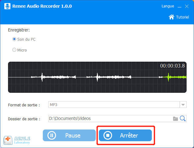 arrêter l'enregistrement audio