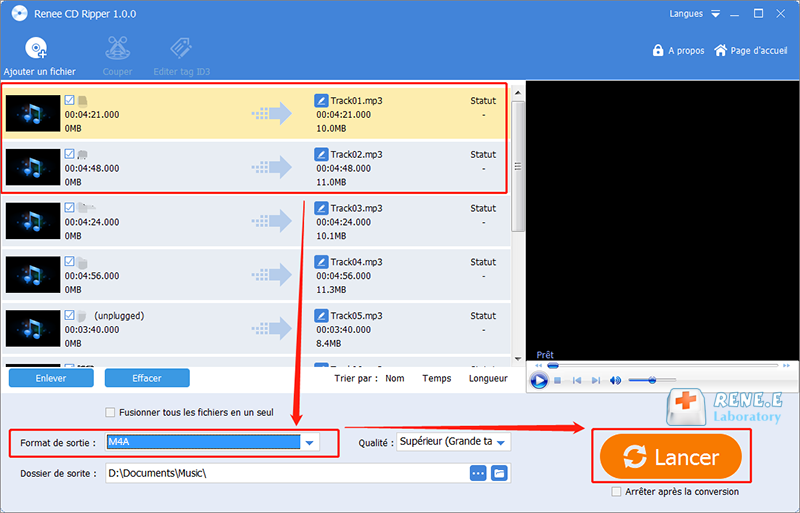 convertir les fichiers du CD en m4a