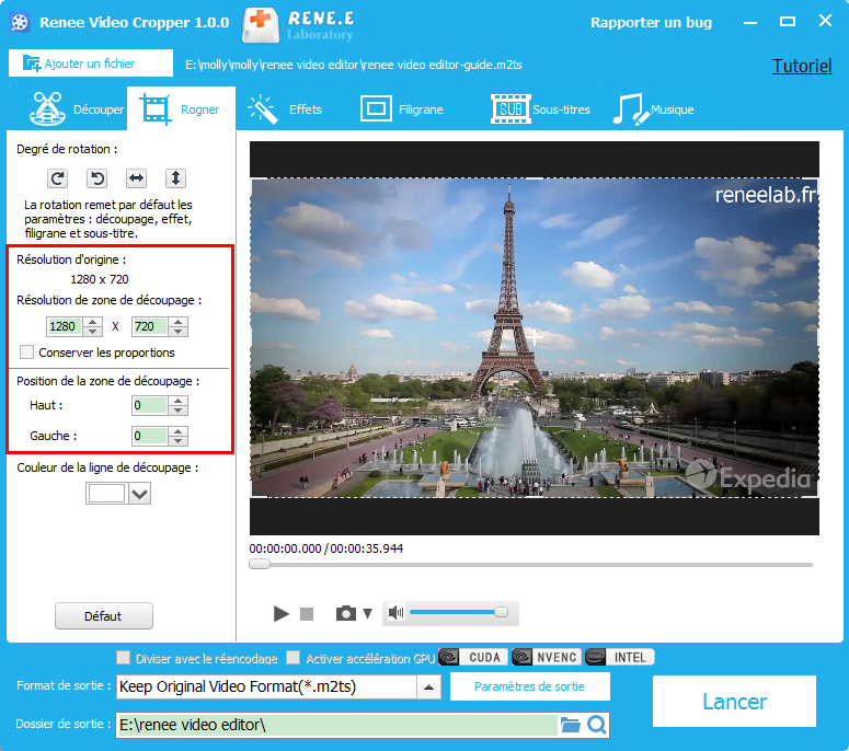 fonction de Renee Video Editor pour rogner une vidéo