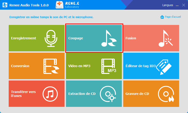 fonctionnalité de coupage de Renee Audio Tools