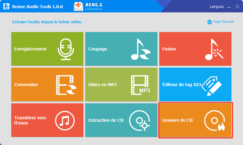 fonctionnalité de gravure du CD de Renee Audio Tools